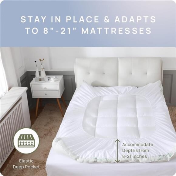 New Cooling Mattress Topper King Size | Plush Pad Mattress Topper for Back Pain - Picture 5 of 7